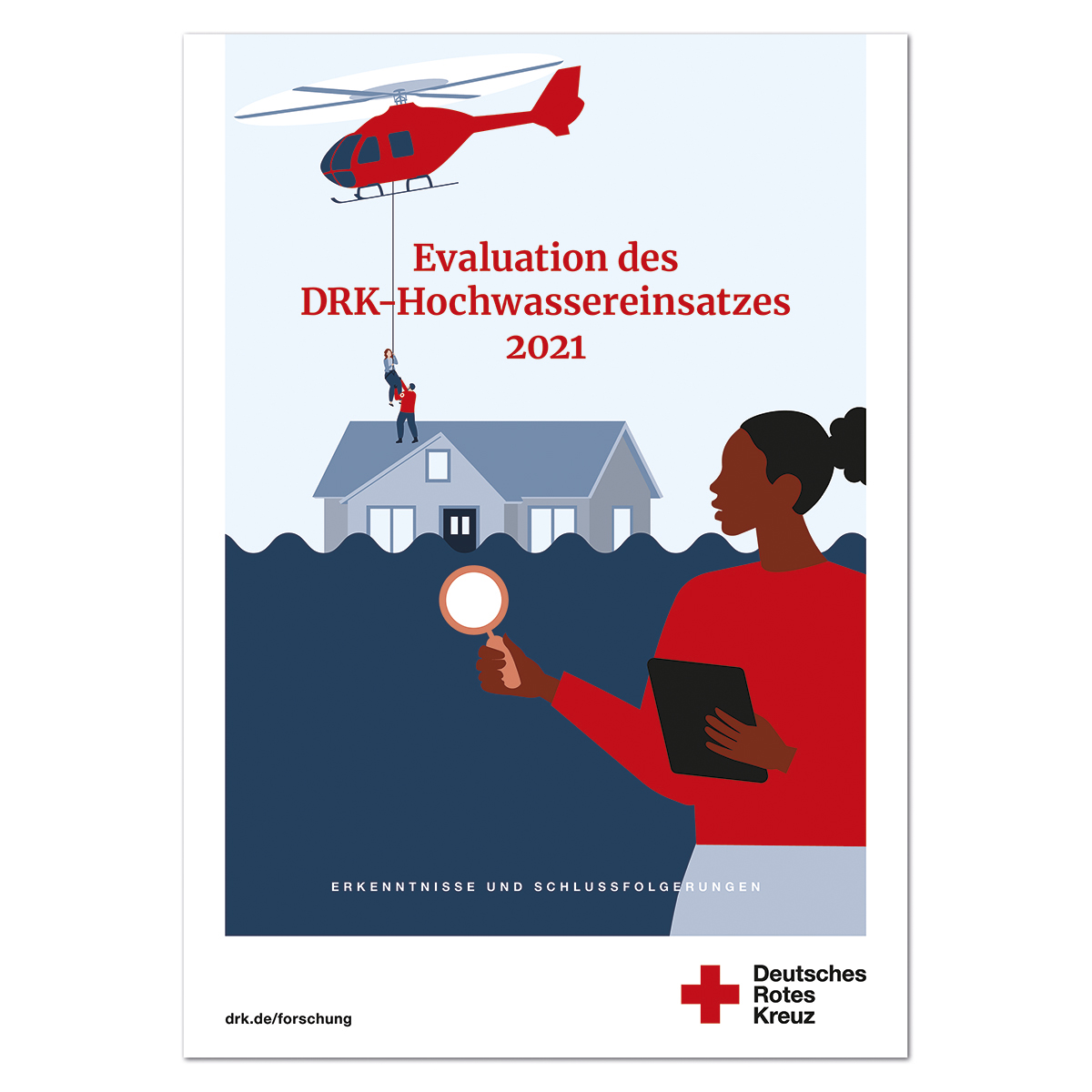 Broschüre Evaluation des DRK-Hochwassereinsatzes 2021, VE = 5 Stück Logo, Hubschrauber, Werbung, Plakat, Person